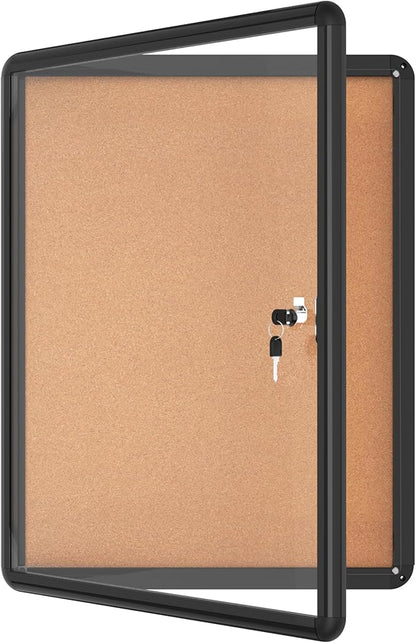 Mifuro 26"x20" Enclosed Bulletin Board, Lockable Weather-Resistant Aluminum Cork Noticeboard for School & Office, Black Frame w/Cork