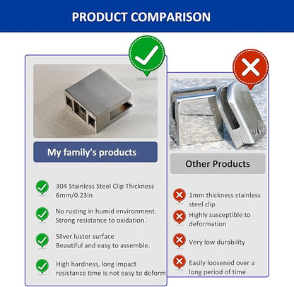 Glass Clamp－4PCS Adjustable Glass Shelf Bracket, 1/3 "-1/2 " 304 Stainless Steel Glass Clamps, Glass Clamp Bracket is Suitable for Railing, Stairs, Glass Wall, All Kinds of Glass (Silver-4pcs)