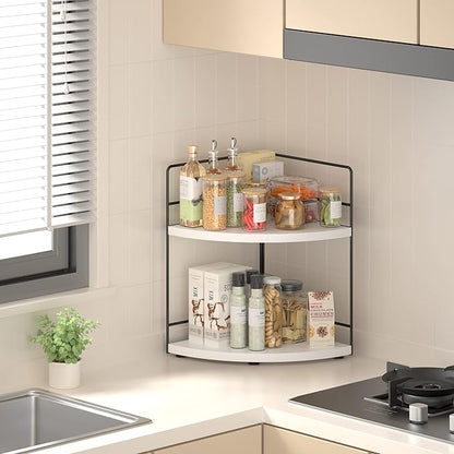 ZGO 2-Tier Bathroom Counter Organizer, Corner Skincare Organizers, Bathroom Organizer Countertop, Makeup Organizer for Vanity Storage, Bathroom Counter Storage(White)
