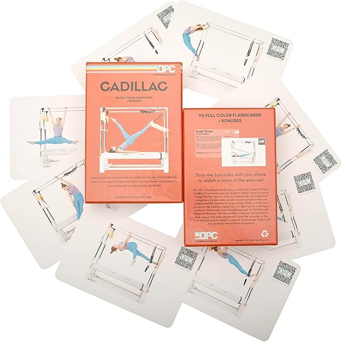 OnlinePilatesClasses Pilates Cadillac Tower Reformer Deck with Video Tutorials, Fitness Flash Cards with 110 All-Levels Cards Set for Home Gym Exercise, Reformer Not Included