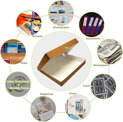 Lineco Folio Storage Box, Faux Leather Cover, Clamshell Design, 9.5x12.5x1.75 Inches, Archival Boxboard, Preserve Photos, Cards, Magazines, Documents, Art, Ephemera, Family Records, Tan, Pack of 1