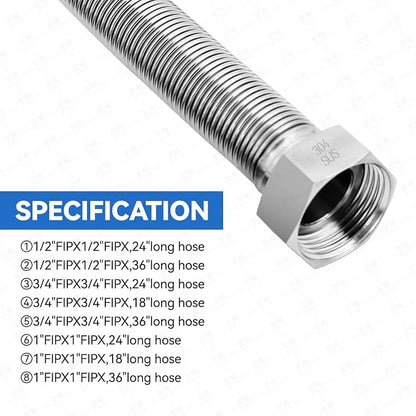 24 Inch Flexible Stainless Steel Corrugated Water Heater Connector Hose,1/2" FIP x 1/2" FIP,304 Stainless Steel Leak-Proof Flexible Line for Tankless Water Heater,Water Softener,RV,Boiler(2PCS)