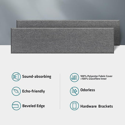 2 Pack 2" Thick Acoustic Panels, 47.24" X 11.81" Fiberglass Wall Panel, Acoustic Panels Sound Absorbing for Office, Studio, Home Theatre - Heather Grey