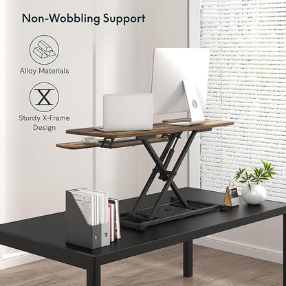 FLXISPOT 40in Standing Desk Converter, Height Adjustable Riser, Manual Lift with Gas Spring Monitor and Laptop Workstation, Rustic Color