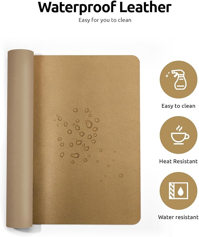YSAGi Leather Desk Protector, Office Mat, Large Mouse Mat, Non-Slip PU Leather Blotter, Laptop Pad, Waterproof Writing Pad for Office and Home (Bronze, 31.5" x 15.8")