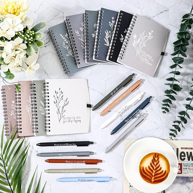 Resurhang 40 Pcs 20 Sets Inspirational Small Spiral Notebooks Pens, Boho | Back to School Gifts for Teacher Students, Employee Appreciation Gifts Bulk, Mini Flower Pocket Journals, for Office Staff