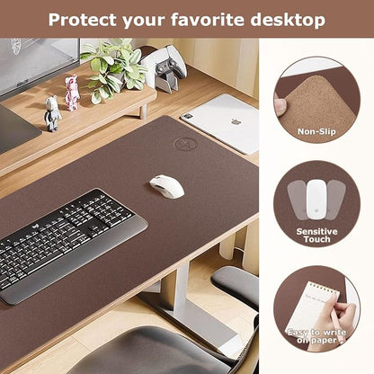 Wireless Charging Mouse Pad Firelison 2 in 1 Leather Multifunctional Office Desk Pad with Non-Slip Rubber Base, Waterproof Desk pad for Computers/Office/Work/Home/Decor（ 32" x 16"Brown - R）