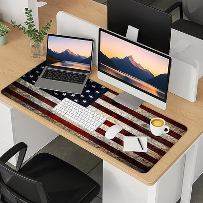 Britimes American Flag Desk Mat Deak Pad Non-Slip PU Leather Large Keyboard Mouse Pad Office Desktop Accessories for Office,Work,Home Decor(31.5"X15.7")