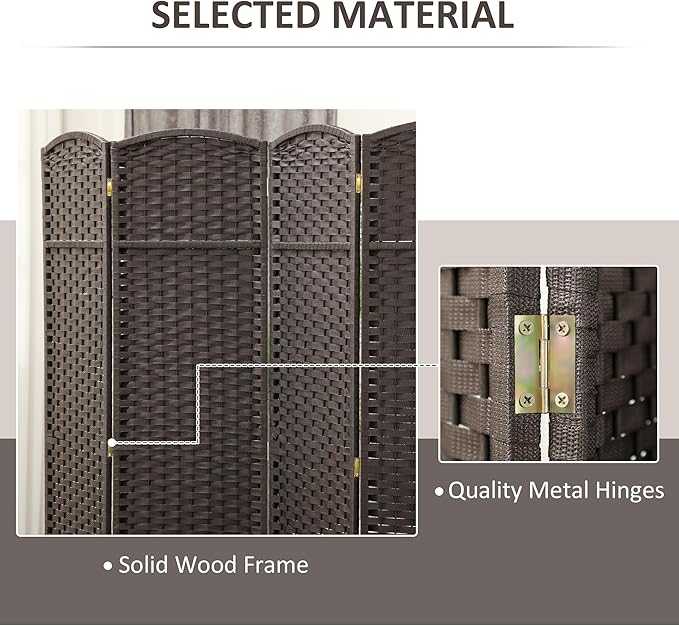 HOMCOM Room Divider, 4 Panel Folding Privacy Screen, 5.6' Tall Freestanding Wall Partition for Home Office, Bedroom, Brown