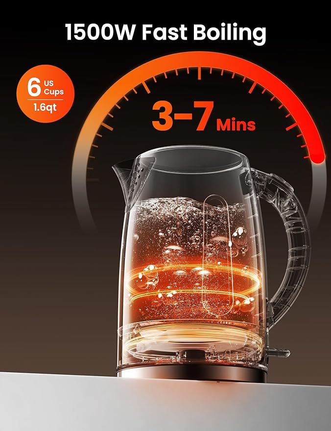 COMFEE' Stainless Steel Electric Kettle, Temperature Control with 6 Presets, 1-Hr Keep Warm, Kettle Water Boiler 1.7 Litres, 1500W with Viewing Window, Auto-Off and Boil-Dry Protection