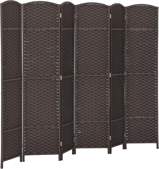 HOMCOM Room Divider, 6 Panel Folding Privacy Screen, 5.6' Tall Freestanding Wall Partition for Home Office, Bedroom, Brown