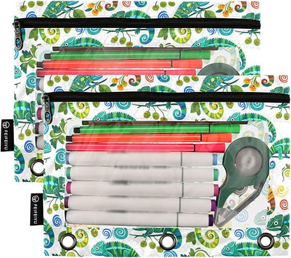 Insect Beetle Ladybird Binder Pouches 3 Ring for Boys Girls School Office College Supplies Nature Bug Butterfly Dragonfly Bees Pencil Pouches Case Bag with Clear Window and Zipper 2 Pack