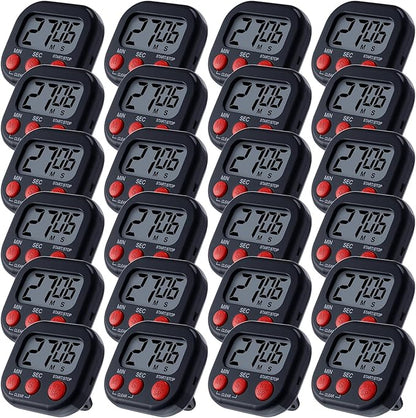 Leumoi 24 Pcs Digital Kitchen Timers Magnetic Back Timers Bulk Large Screen Loud Alarm On/Off Switch Minute Second Count up Countdown Memory Setting for Cooking Classroom Exercise(Black and Red)