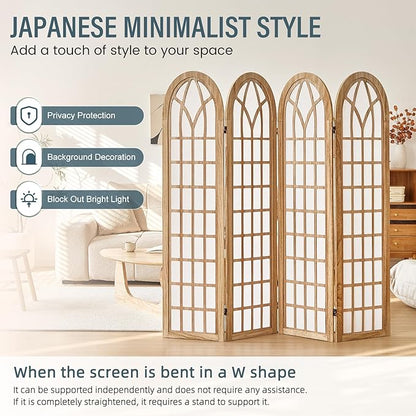 Aletheiawu Room Divider and Folding Privacy Screen, 4 Panel Japanese Shoji Style Room Divider, Partition Divider for Room Separation, Portable Shoji Screen for Home Office Restaurant - Natural