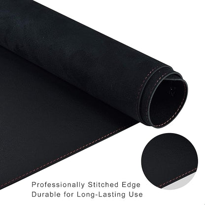ZORESYN PU Leather Desk Mat Waterproof Anti-Oil Dining Table mat - 70.9" x 23.6" - Large Mouse Pad with Suede Base,Stitched Edges Office Desk Pad for Office & Home | Black