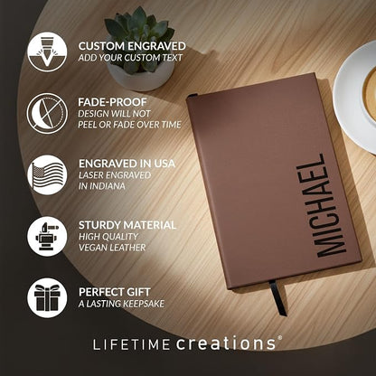Lifetime Creations Custom Notebook (Turquoise, Vertical Name) - Personalized Hardcover Vegan Leather Writing Journal, Business Meeting Notebook Gift for Professionals, Hard Cover Notepad