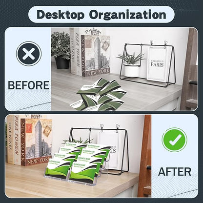 Acrylic Business Card Holder for Desk,4-Tier Clear Plastic Display Stand with 8 Pockets, Holds 400 Cards,ldeal for Office & Workspace Organization
