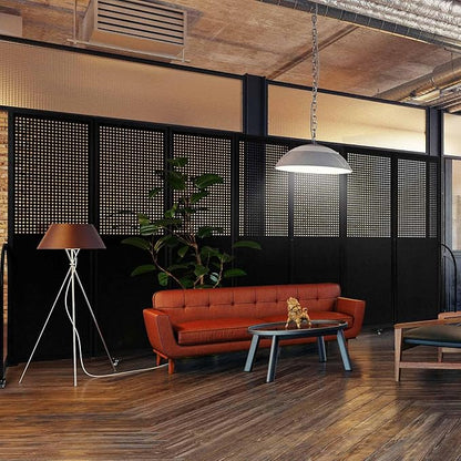 Folding Room Partition,Freestanding Privacy Divider,Portable Office Divider Wall,Commercial Space Partition Screen,Perforated Felt Panel Design,18'5"W x 6'7"H,7 Panel,Black