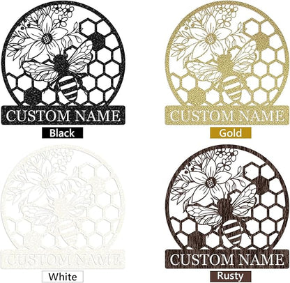 Dyoart Custom Honey Bee Metal Sign | Personalized Metal Bee Wall Art | Custom Garden Signs Outdoor Metal | Bee Hive Decor | Gift for Gardener Bee Keeper | Funny Bee Wall Decor for Home Garden Yard