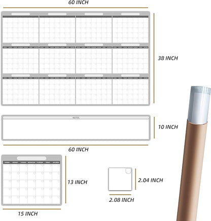 Large Dry Erase Wall Calendar - 48"x60" 2026 Undated Yearly Wall Calendar for Home, Office, School Projects - Jumbo Erasable and Reusable Laminated Yearly Planning Board
