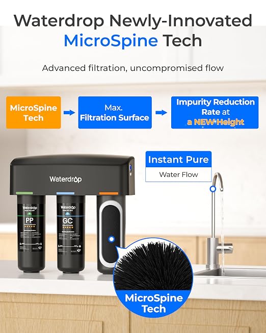 Waterdrop TSB-PF Under Sink Water Filter System, Reduces 80+ Impurities | Reduces PFAS, Chlorine, Chloramine, Fluoride, Odor, VOCs, Chloroform, Under Sink Water Filtration System,with Faucet, 9 Layer