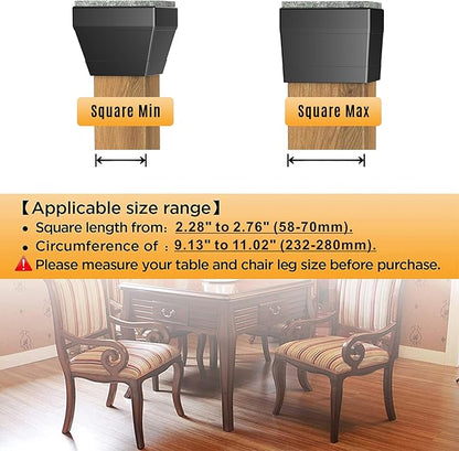 Square Chair Leg Protectors for Hardwood Floors,16 Pcs Silicone Felt Furniture Legs Caps to Prevent Floor from Scratches and Reduce Noise, Easy to Move,（Fit: 2.25" -2.75" Black）.