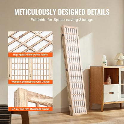 VEVOR Room Divider, 4 Panel Japanese Room Divider, Folding Privacy Screen Indoor, Portable Partition Dividers and Decoration Screens, for Room Separation, Home, Office, Restaurant & Bedroom (Natural)