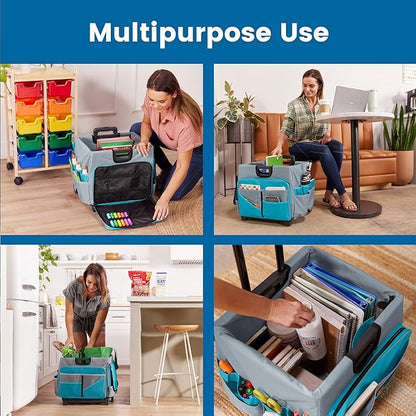 ECR4Kids Universal Rolling Cart with Canvas Organizer Bag, Mobile Storage, Turquoise/Grey
