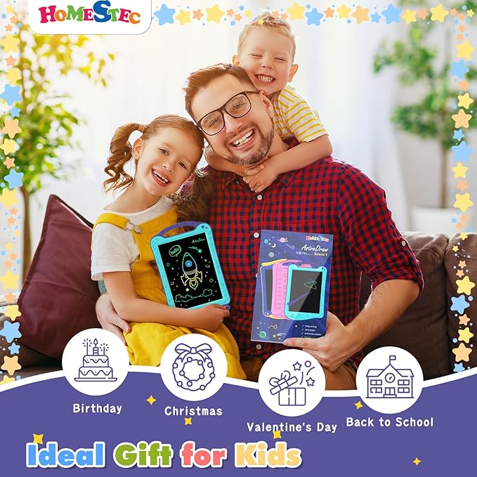 HOMESTEC Astrodraw Drawing Pad Toys, Colorful LCD Writing Tablet for Kids, Doodle Board for Toddlers 3 4 5 6 Years Old, Travel Sensory Space Toy for Boys Girls, Birthday Gift Idea,2pc