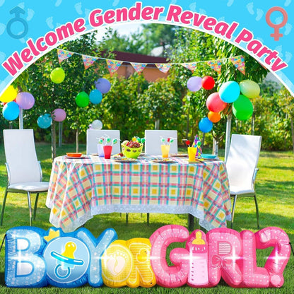11FT Length Baby Gender Reveal Inflatable Decorations Boy or Girl Yard Signs with 7 LED Lights Pink Baby Shower Centerpieces Birthday Party Supplies