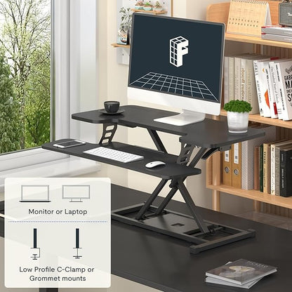 FLEXISPOT 36-inch Standing Desk Converter Height Adjustable Sit to Stand Up Workstation, Dual Monitor and Laptop Riser with Wide Keyboard Tray, Black