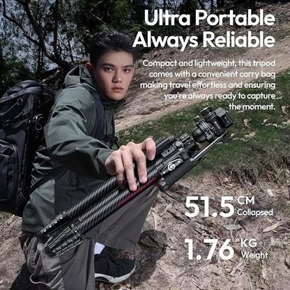 Ulanzi JJ06 Professional Camera Tripod Stand with Dual 360° Fluid Head, Dual Center Column, Ball Head, Quick Release Plate, Compatible with Arca for DSLR, Video
