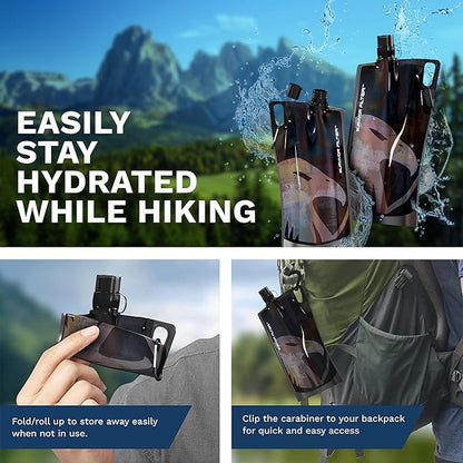 Survivor Filter Clear Collapsible Water Bottles - Travel, Hiking, Foldable, BPA-Free - 2 x