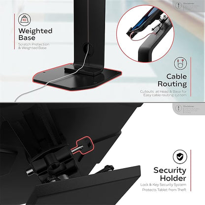 CTA Digital Locking Floor Stand Premium Support Base Kiosk Lock & Key Security - iPad Air 11" M2 (2024) - Pro 11" M4 (2024) - Air 13" M2 (2024) - Pro 13" M4 (2024) & More - Black (PAD-PARAFU)