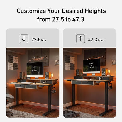 FEZIBO 60'' x 30'' Electric Standing Desk with 4 Storage Drawers, Adjustable Height Computer Table with Monitor Shelf, Stand Up Desk for Study, Gaming, Workstation, Rustic Brown Top