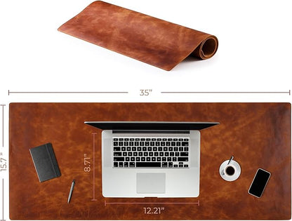 Node Leather Calfskin Leather Desk Pad – Executive Office Desk Mat with Non-Slip Bottom – Smooth Surface for Mouse & Keyboard – Wide Desk Protector 15 3/4" x 38" – Real Leather Desk Blotter
