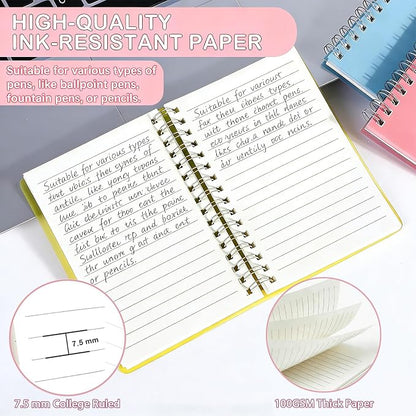 Small Spiral Notebooks 3.5 x 5.5 in College Ruled, Mini Spiral Notebook | Waterproof 80 Sheets/160 Pages, Pocket Notebook with 120 Pcs Sticky Index Tabs for Home Office College School
