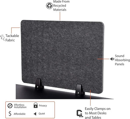 ReFocus™ Raw Clamp-On Acoustic Desk Divider – Reduce Noise and Visual Distractions with This Lightweight Desk Mounted Privacy Panel (Anthracite Gray, 47.25" x 16", 23.6" x 16", & 23.6" x 16")