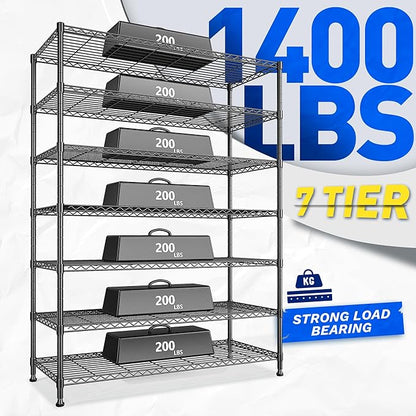 82.6H Metal Shelving Unit 7 Tier Storage Shelves Adjustable Wire Shelving Metal Wire Shelf Pantry Shelves Commercial Rack for Kitchen Pantry Utility Room Garage 45" W x 82.6''H x 13.5" D, Black