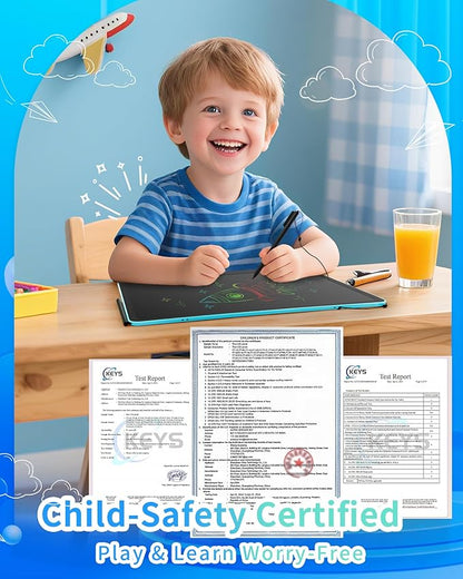 Rechargeable LCD Writing Tablet for Kids, 16 Inch Colorful Drawing Tablet, Educational Toddler Drawing Pad, Reusable Learning Toys for Kids (Ages 3-12), Ideal Gift for Christmas Birthday (Blue)