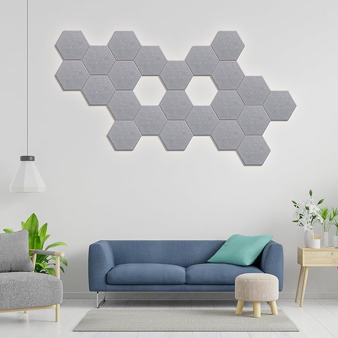 Hexagonal Acoustic Panels-12 Pack High-Density Sound Absorbing Panels 12"X10"X0.4" for Enhanced Noise Reduction, DIY Design, Idea for Studios, Offices, and Home Theaters(Ash Gray)