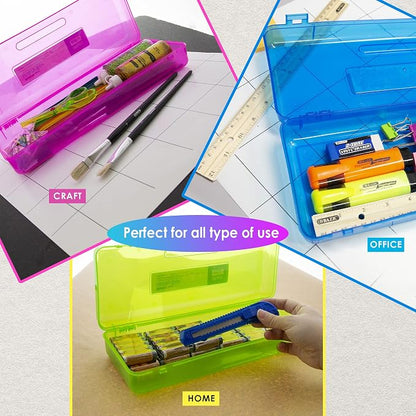 BAZIC PRODUCTS Bright Color Ruler-Length Pencil Box, 4-Set | 13 3/8 x 5 3/8 x 2 1/2 in, snap-latch lid for long supplies
