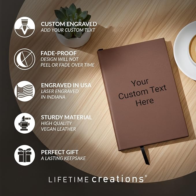 Lifetime Creations Customized Create Your Own Notebook Journal (Turquoise) - Personalized Hardcover Vegan Leather Journaling Notebooks, Business Gift for Women, Men, Teachers, Professionals