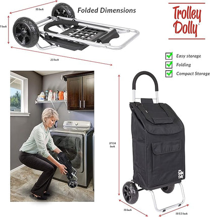 dbest products Trolley Dolly Black Foldable Shopping cart for Groceries with Wheels and Removable Bag and Rolling Personal Handtruck Standard