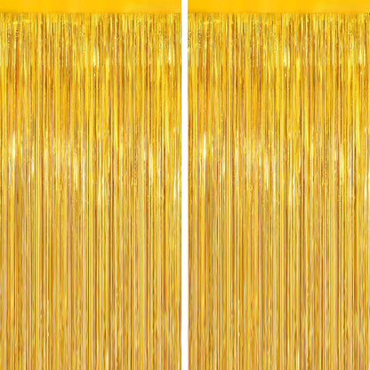 2Pack Gold Party Streamers, Gold Metallic Tinsel Streamers for Birthday Wedding Party Decors Graduation, Baby Shower, Photo Booth Props for Bachelorette Decors Xmas Halloween Party Supplies Backdrop