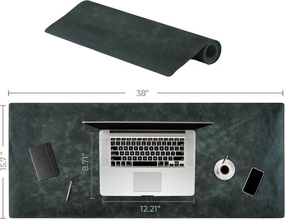 Node Leather Calfskin Leather Desk Pad – Executive Office Desk Mat with Non-Slip Bottom – Smooth Surface for Mouse & Keyboard – Wide Desk Protector 15 3/4" x 38" – Real Leather Desk Blotter