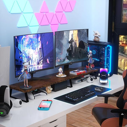 Aothia Dual Monitor Stand Riser with Drawer — Metal Leg Desk Shelf