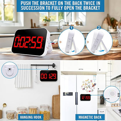 Kitchen Digital RED Timer, Count Down Up, Rechargeable, Vibration Mode Adjustable Volume and Brightness LED Display, Time Management Cook, Desk
