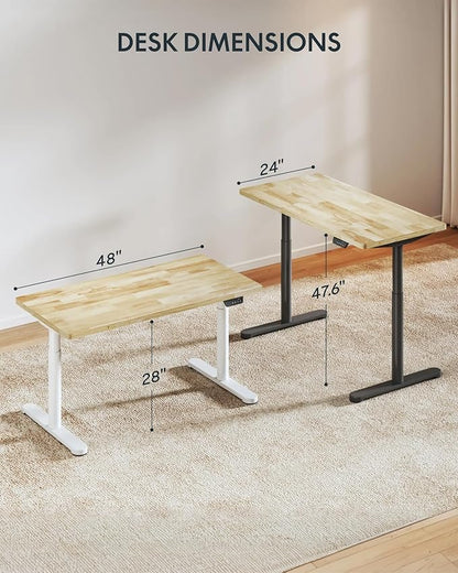 FLEXISPOT Solid Rubberwood Electric Standing Desk with Elegant Oval Legs, 48"x24" Height Adjustable Desk for Home Office & Living Spaces (White Frame)