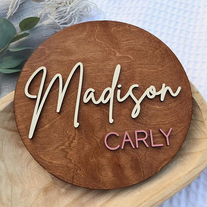 Custom Round Nusery Name Sign, Personalized 3D Baby Name Announcement Sign, Personalized Wooden Wall Plaque, 3D Wall Art for Children & Kids Rooms, Family Name Signs, 30 Colors (Design 6)
